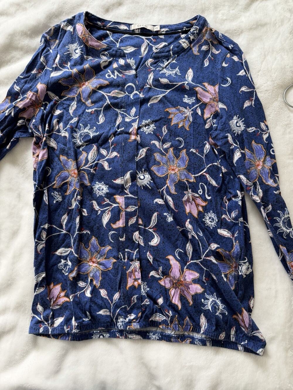 Cecil Women’s Xs Top Blue Floral With elastic Waist